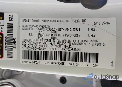 2016 Toyota Tacoma Sr5 from USA, damaged, VIN 5TFBZ5DN0GX001619